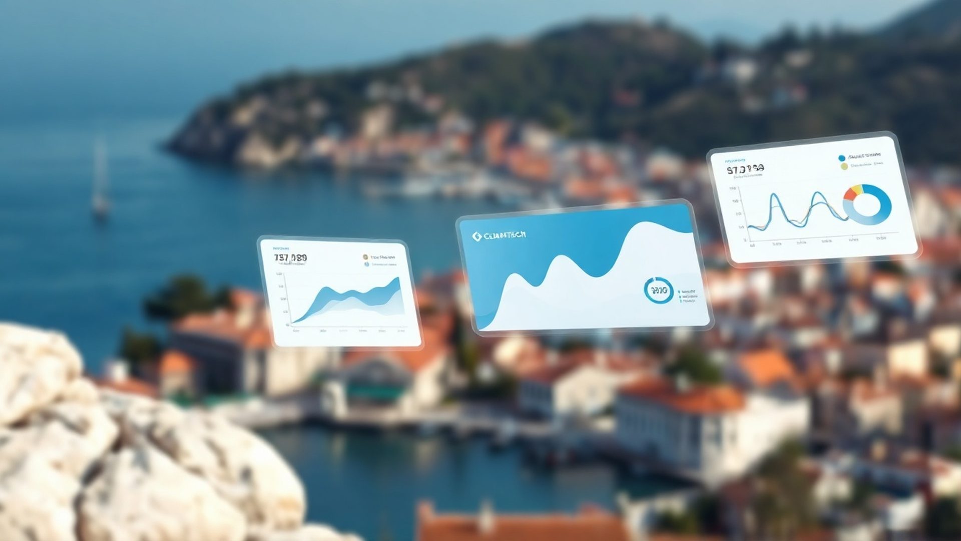 Analitički dashboard u azure-blue tonovima s pregledom KPI-ja